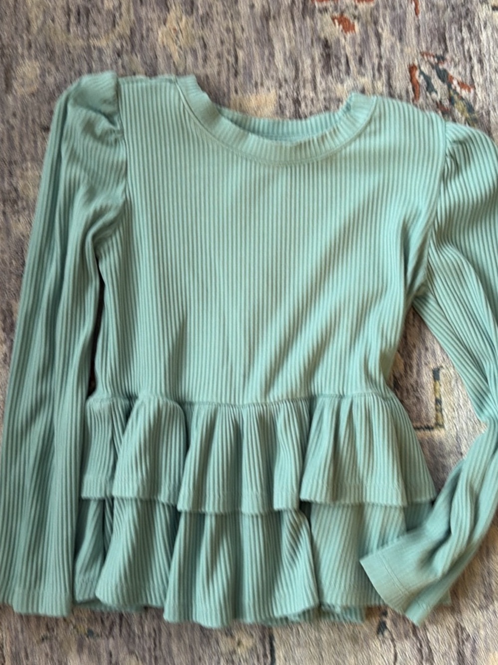 Little Sleepies 4T Bamboo Ribbed Peplum Long-Sleeve Top - Sage Green